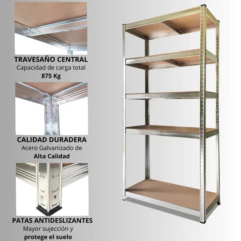 Estantería Metálica Galvanizada 875kg 5 Baldas 180x90x40cm Mesa Banco Trabajo - Imagen 4 de 4