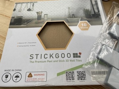 STICKGOO Premium Peel & Stick 3D Wandfliesen Platten 10 Blatt weiß mit grauem Fugenmörtel
