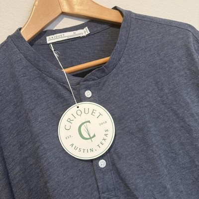 Criquet Long Sleeve Henley Shirt Mens Medium Blue Gray Golf Austin Texas