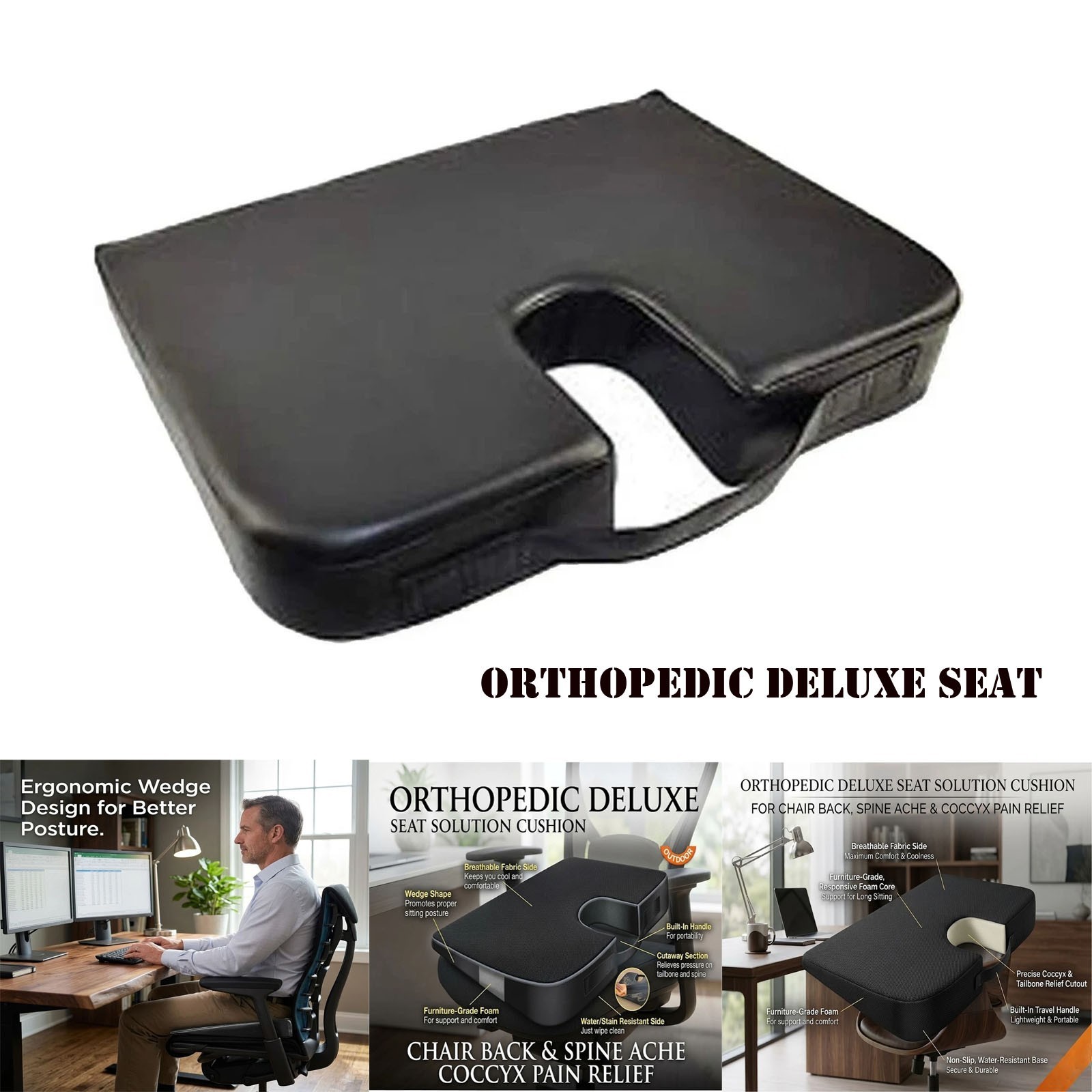 ORTHOPEDIC DELUXE SEAT CHAIR BACK SPINE ACHE COCCYX PAIN RELIEF SOLUTION CUSHION