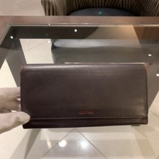 (Autentico) CELINE Portafoglio lungo in pelle borsa vintage rosso marrone