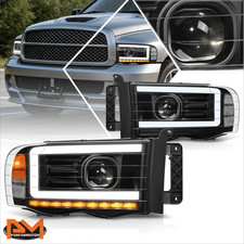 For 02-05 Dodge Ram 1500-3500 Led Drl Bar Projector Headlightslamps Blackclear