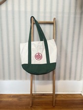 Trader Joe's Canvas Large Tote Bag Green White Colorblock limited edition