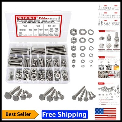 Durable 244PCS M3-M10 Stainless Steel Bolt & Nut Assortment in Easy-Store Box