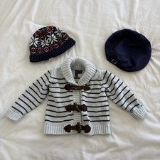 6-12m Janie And Jack Lot Shawl Collar Stripe Cardigan Beanie And Hat