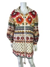FARM Rio Women Jacket Salt Island Floral Nautical Zip Cotton Oversize Size S NWT