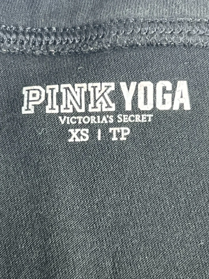Victoria’s Secret PINK Yoga Capri Leggings XS Black Foldover Waistband Logo - Image 4 of 4