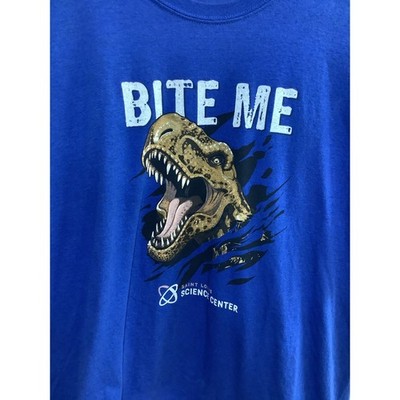 Saint Louis Science Center T Shirt Bite Me T Rex Dinosaur Blue Mens 2XL