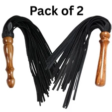 Pack of 2 Thick Leather Flogger Whips 25 Tail Cowhide w/ Wood Handle