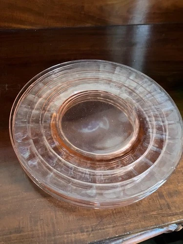 5 Anchor Hocking pink depression glass block optic plates 8 1/4"