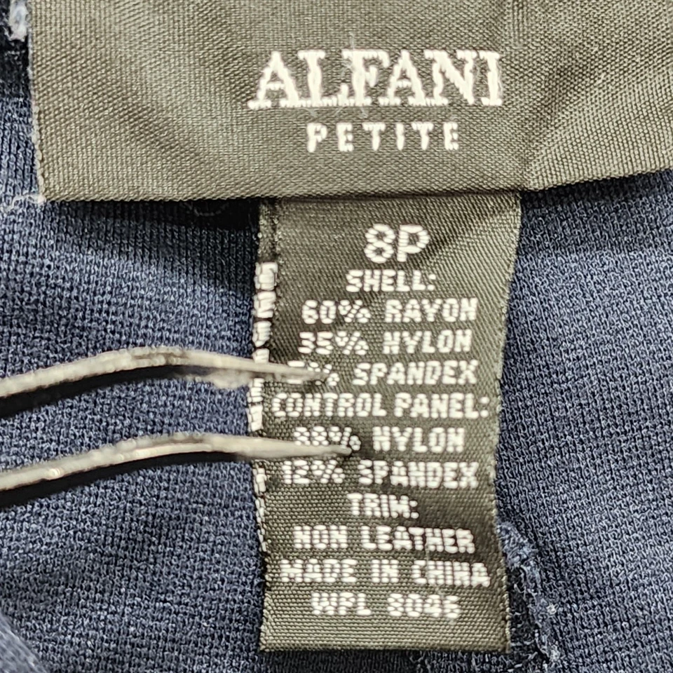 Alfani Pants Womens 8P Blue Black Faux Leather Trim Pull On Front Seam Skinny  - Image 4 of 4