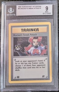 2000 Pokemon 1st Edition Rocket’s Sneak Attack Team Rocket 72/82 BGS 9 Mint