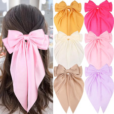 MRJ 6 Pcs Silky Satin Hair Bows Big Hair Ribbons for Women Large Hair Clips f...