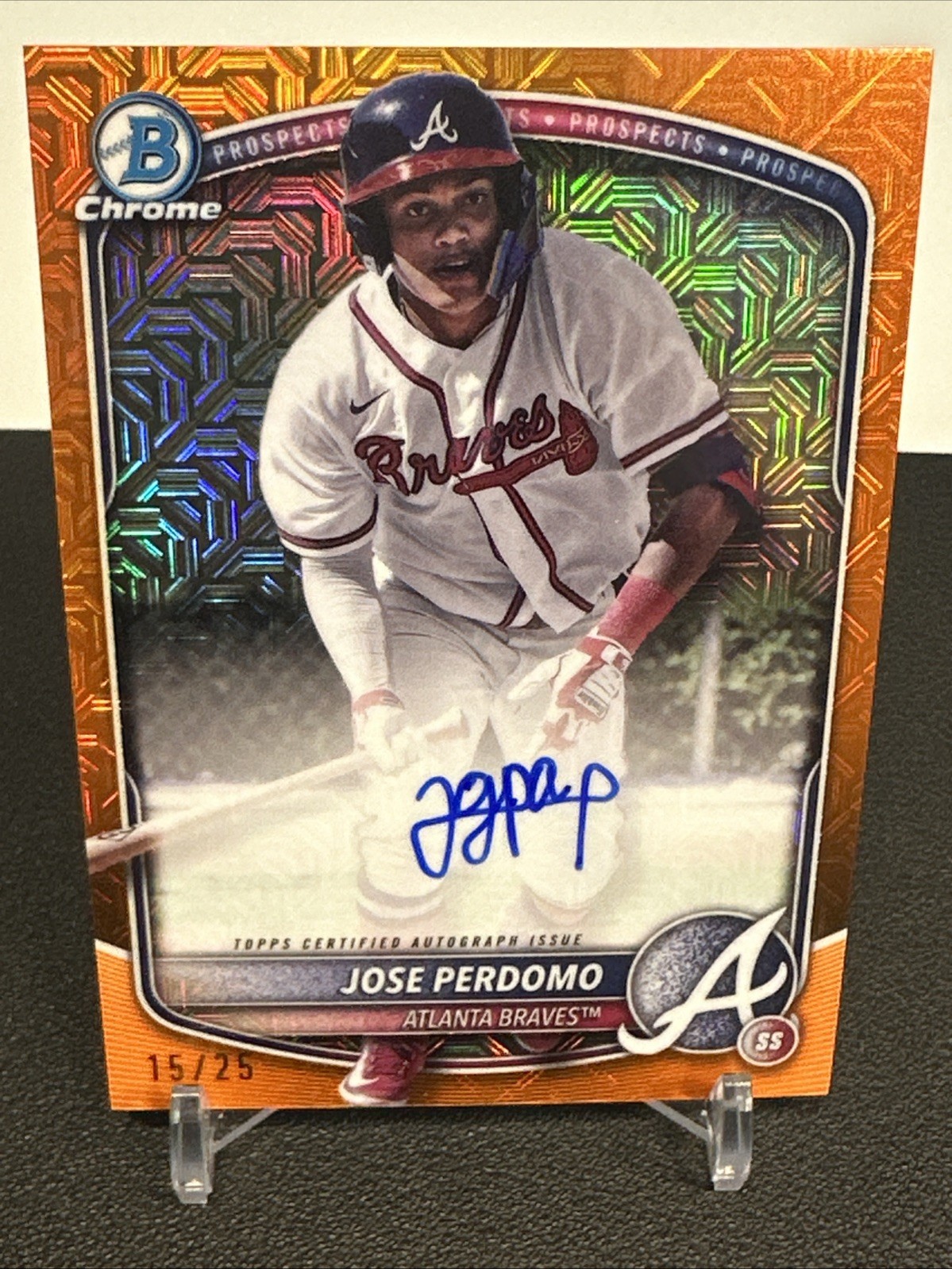 2025 Bowman Chrome Mega Jose Perdomo Orange Refractor Mojo Autograph 15 /25