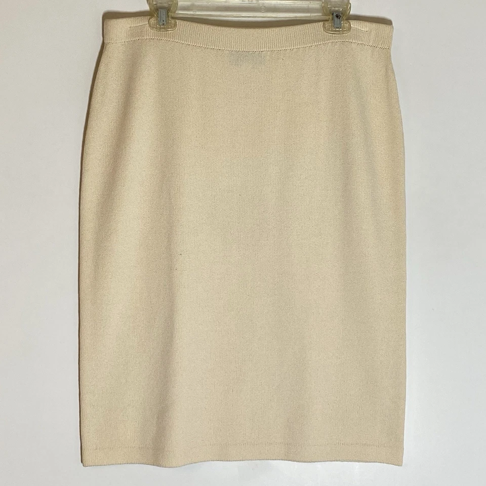 St John Collection Skirt Womens 12 Beige Tan Cream Santana Knit Knee Length USA - Image 4 of 4