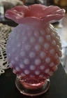 Vintage 1940's Fenton Cranberry Opalescent Hobnail Rim Bud Vase 4" USA