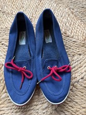 Vintage Grasshoppers By Keds Women  s Size 7 Blue Canvas Loafers With Red Laces
