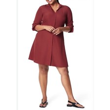 SPANX Carefree Crepe Long Sleeve Collared Shirt Dress in Moroccan Red 1X NWT