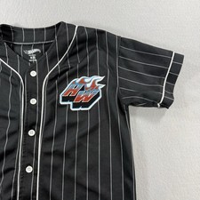 Hot Wheels Baseball Jersey Youth Medium YMD 8 Black Pinstripe Button Up EUC