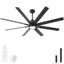 62 Inch Solid Wood Large Ceiling Fans with Lights and Remote, Black Blades, 3...