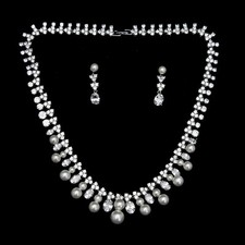 Wedding Bridal Zirconia Platinum Plated Simulated Diamond Necklace Earrings Set