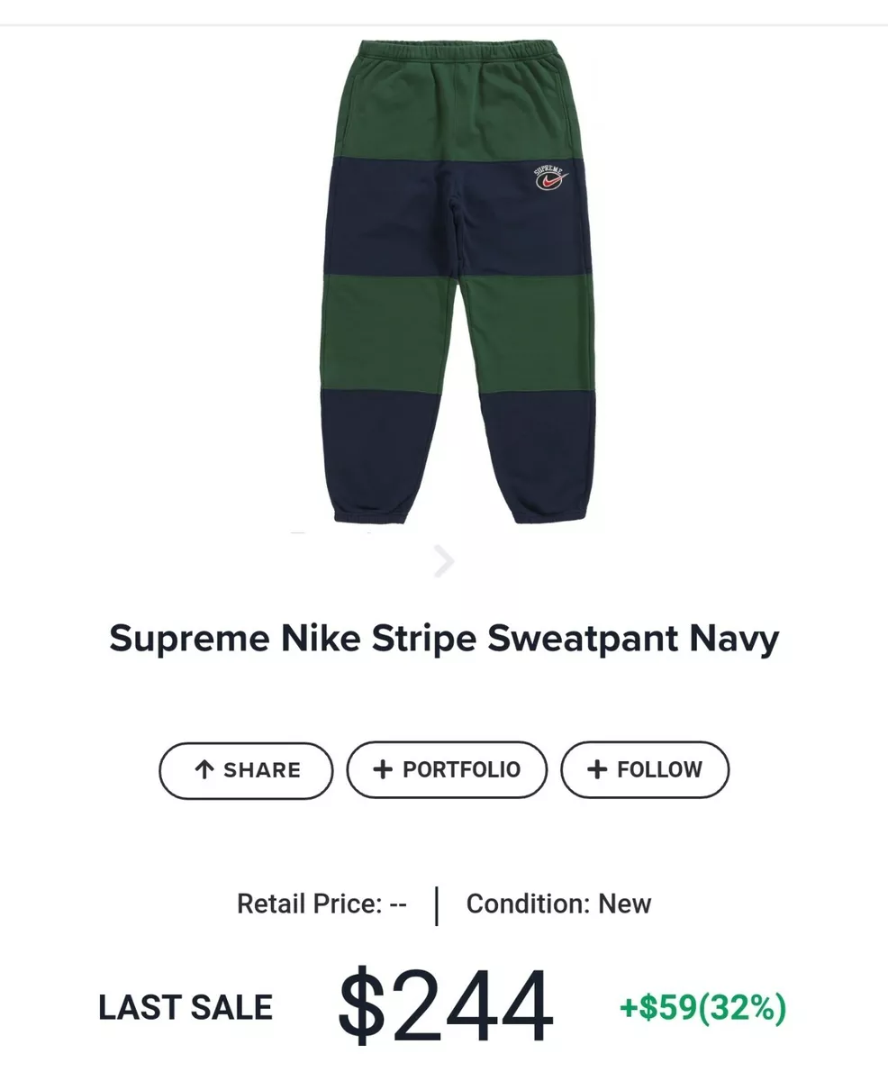 DS SUPREME x NIKE STRIPE SWEATPANT NAVY MEDIUM SS19 SWOOSH SWEATER SPORT  JACKET