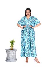 Indian Banana Leaf Cotton Kaftan Night Maxi Gown Handmade 100% Cotton Caftan US