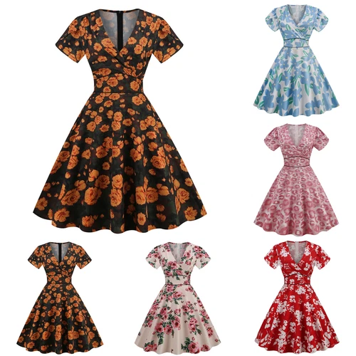 Retro Women Polka Dot 50s,60s Rockabilly Cocktail Party Swing Housewife Dress UK - Picture 5 of 62