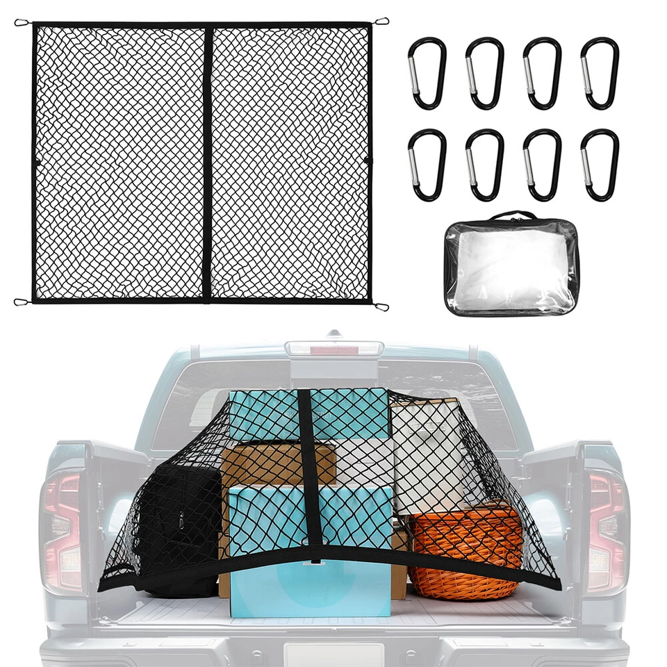 Pickup Rear Truck Bed Storage Cargo Net & Carabiner For Ford Ranger 2000-2022 - Image 2 of 4