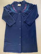 Vintage Cinejour House Coat Loungewear Blue Fleece Snap Front Women Size M