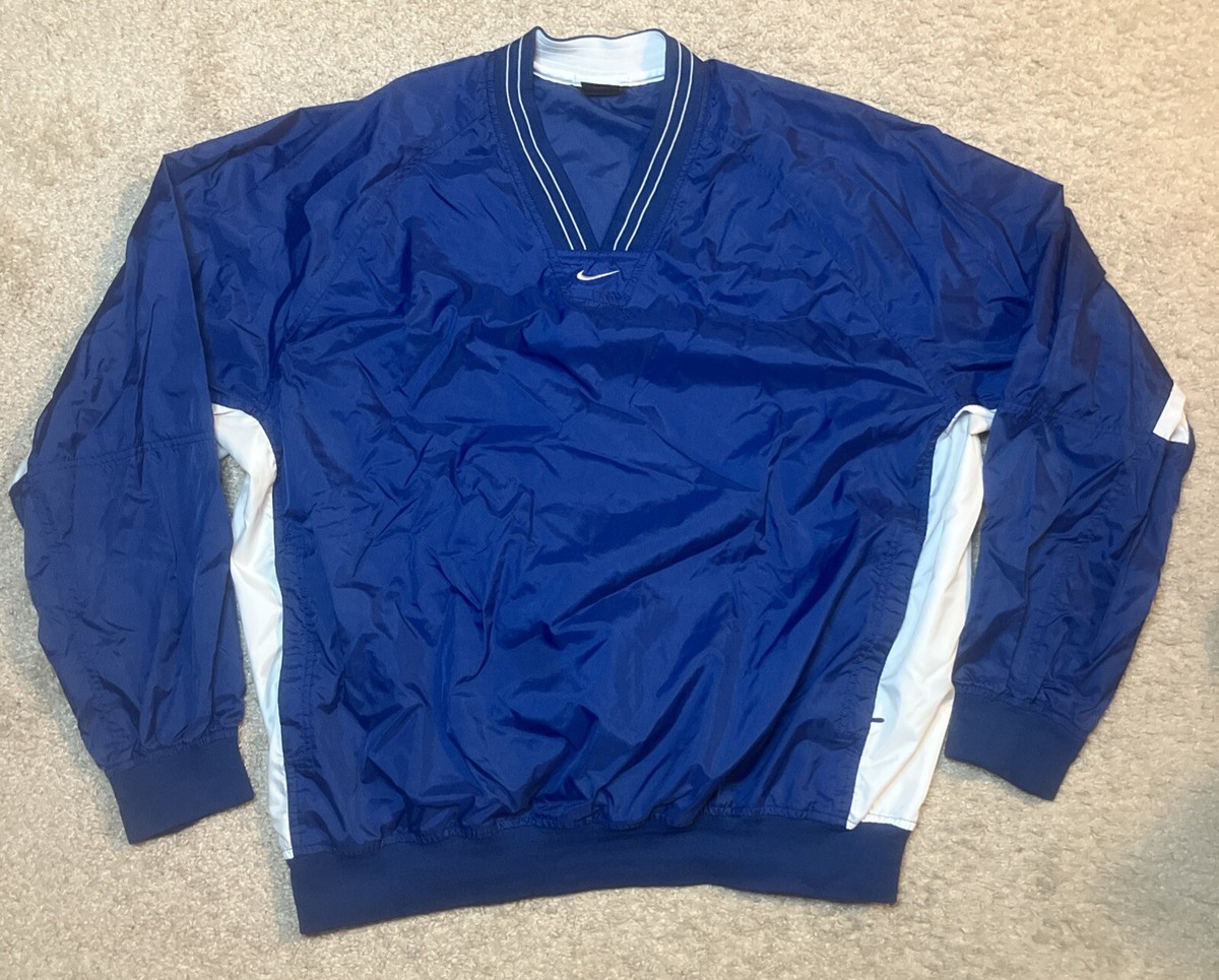 Nike ネイビー 長袖 Vネック ジャケット XL 90s NIKE Logo V-Neck Nylon Pullover Jacket 紺 XL 銀タグ