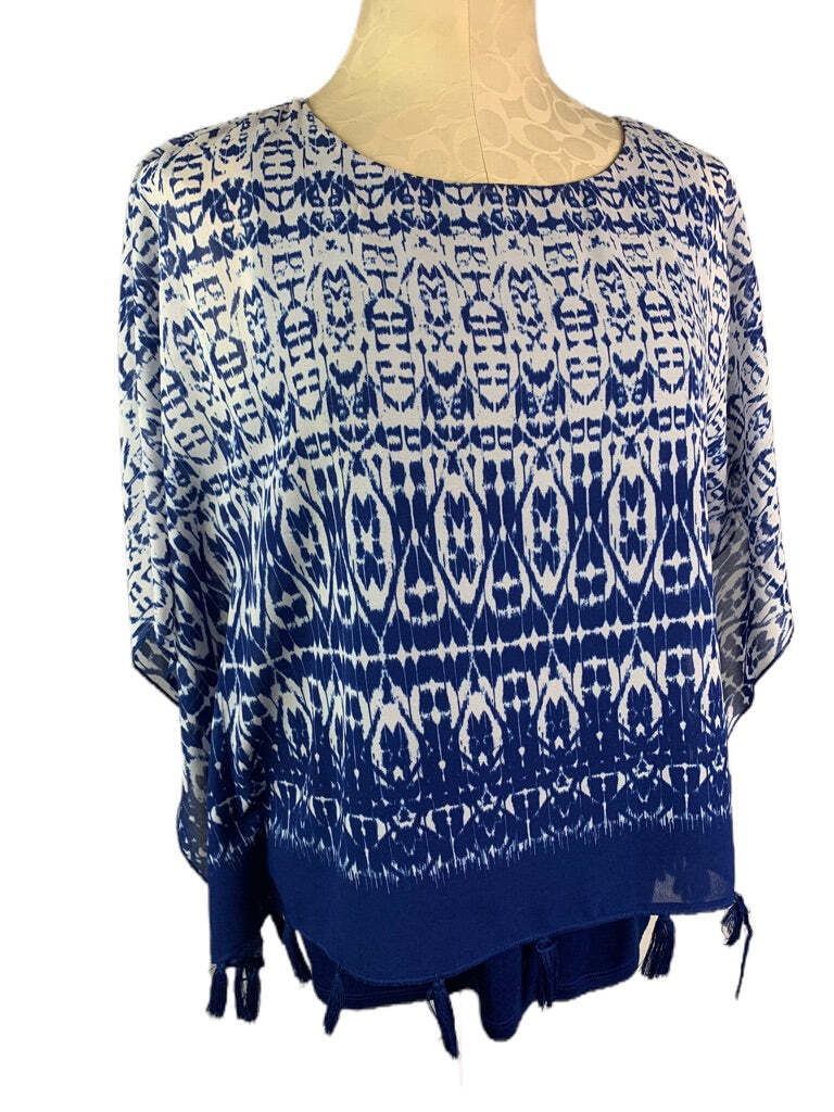 Medium Petite Ruby Rd Blue White Lined Sheer Wome… - image 1