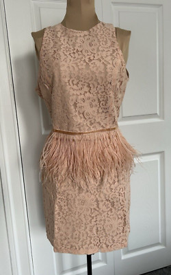 ENDLESS ROSE Sleeveless Lace Sheath Open Back Feather Waist Mini Dress Peach S