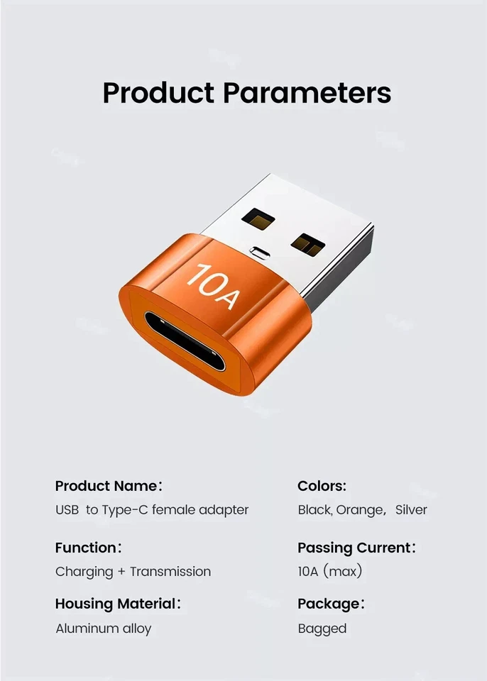 10A OTG USB Adapter Type C Female to USB 3.0 A Male  Converter Fast Charger 240W - Image 3 of 4