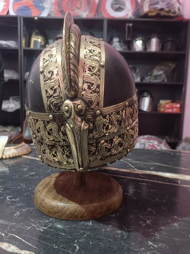 Medieval Viking Helmet, Medieval Brass Helmet 16 Gage Steel , - Picture 7 of 8