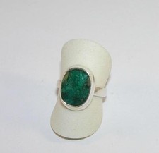 Genuine Emerald Faceted Oval Ring with Border 925 Sterling Silver Size 7.5