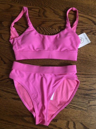Zweiteiliges Damen-Bikini-Set von Cyn & Luca neu mit Etikett Größe Small Hot Pink