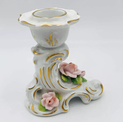 Alka Kunst Candlestick Holder Dresden West Germany Porcelain Single Cottage 3.5 