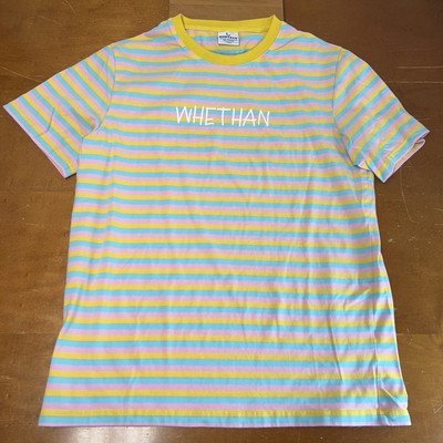 Whethan DJ Shirt Mans Large Yellow Pink Blue Striped Short Sleeve | eBay
