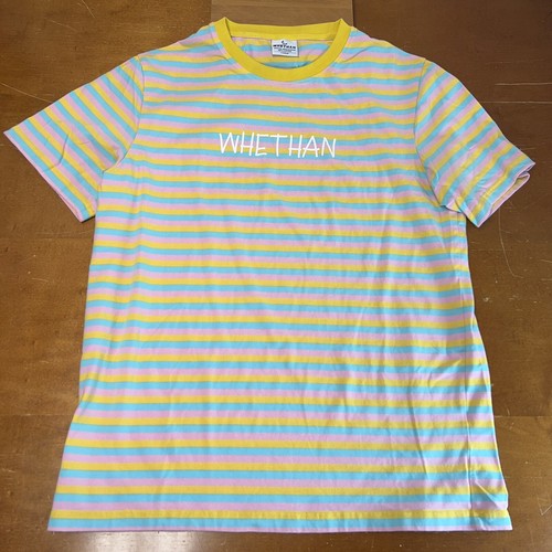 Whethan DJ Shirt Mans Large Yellow Pink Blue Striped Short Sleeve | eBay