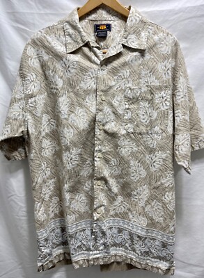 ROUTE 66 short sleeve button up shirt men size Large mocha floral Hawaiian style