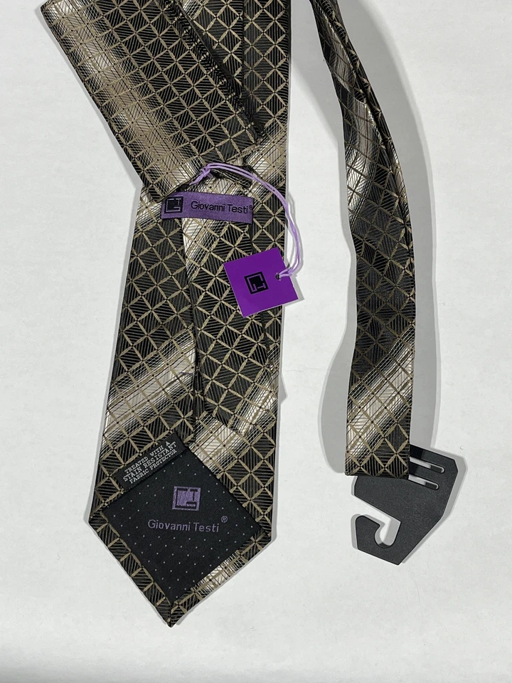 Mens Giovanni Testi Black Box Pattern White Striped Tie NEW - Image 2 of 3