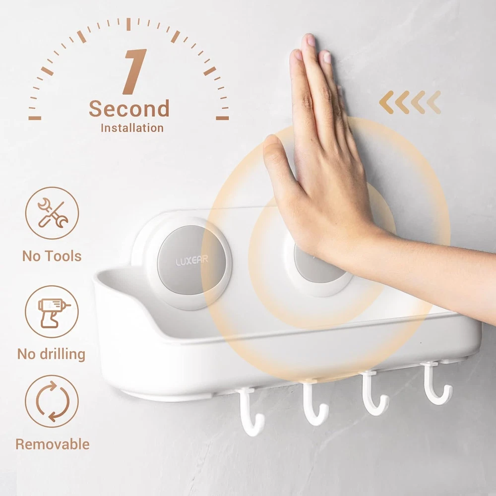 Shower Caddy Suction Cup No-Drilling Removable Bathroom Shower Shelf Powerful Sh