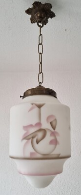 Schöne alte Art Deco Foyer Deckenlampe - graphisch gemustertes Glas um 1925