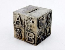 Vintage Alphabet Silver Plated Bank, Square Steel Savings Bank