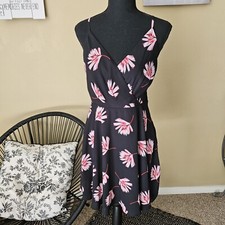 Express Party Cocktail Sleeveless Mini Dress Black Pink Floral V-neck Woman S