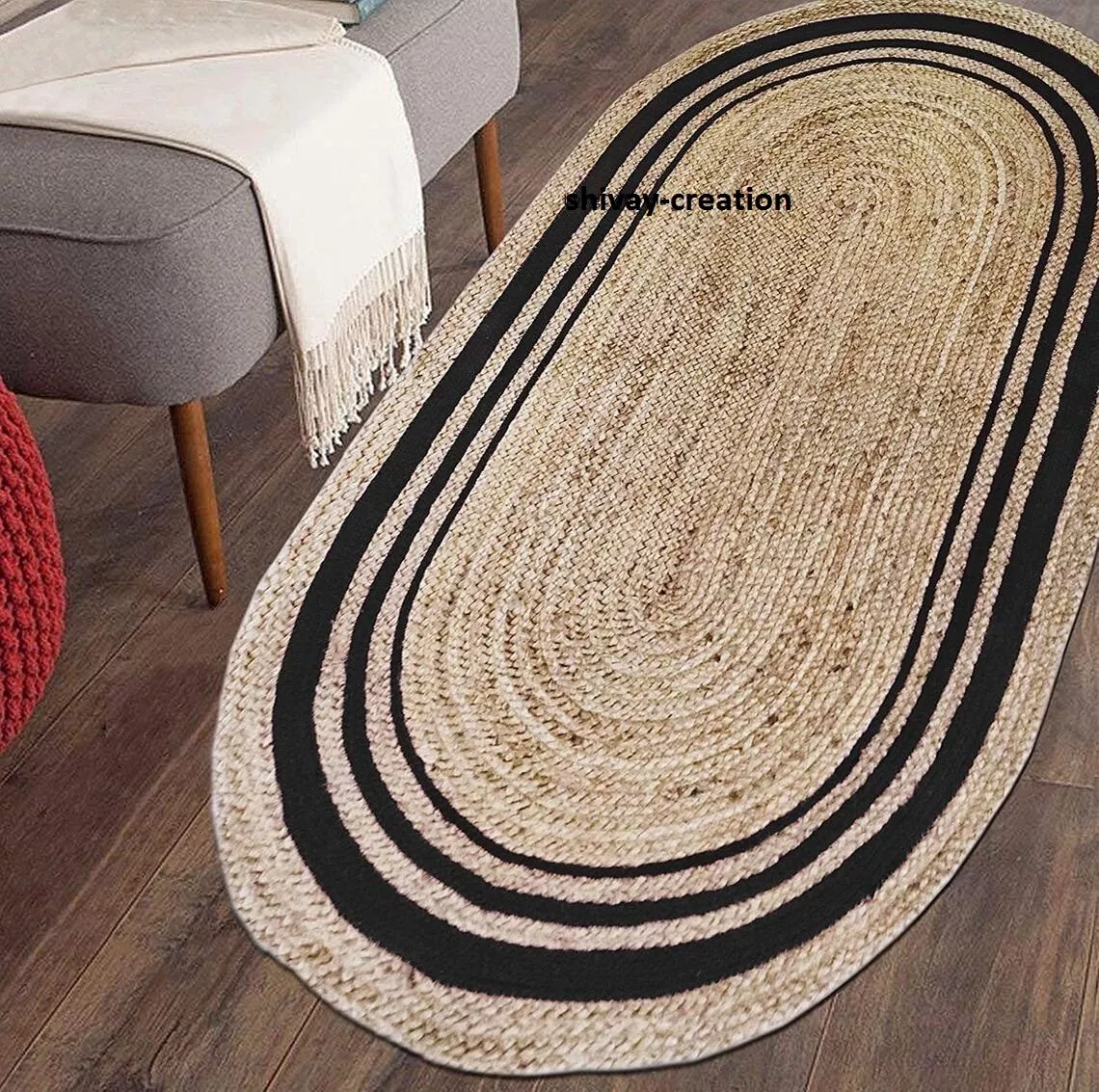 Rug 100% Natural Jute Braided Style Handmade 2x3 Feet Area Rug