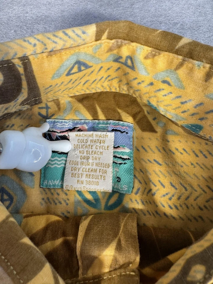 Camisa de Colección Reyn Spooner Para Hombre Extra Grande Amarilla Marrón Hawaiana Aloha Tapa Años 90 Foto 3 de 4