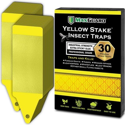 MAXGUARD (30 Pack) Yellow Stake Sticky Insect/Bug Traps - Catch and 