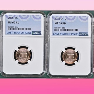 2025 P & D NGC MS69 RD Red Lincoln Shield 1c Cent 2 Coin Set LAST Year PENNY